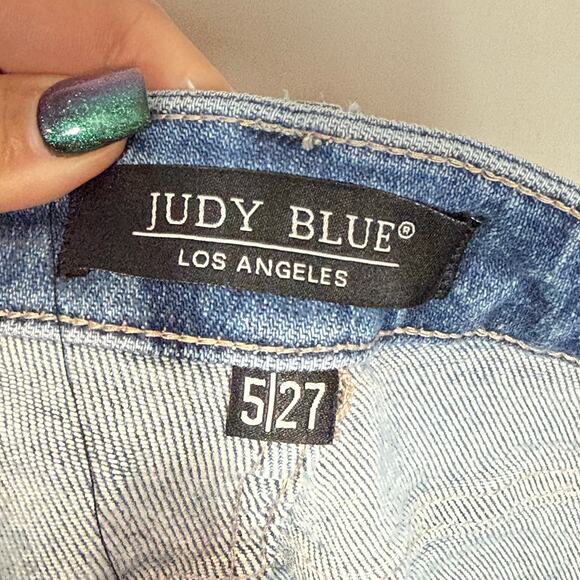 Judy Blue Jeans Size 5/27 Blue Denim Rainbow Embroidered High Rise Distressed - Picture 11 of 12